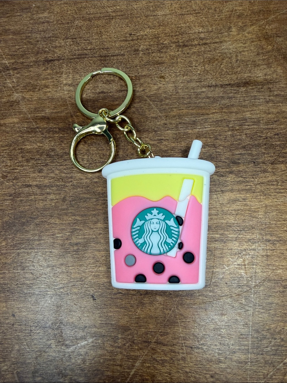 Starbucks Pink and Yellow Boba Tea Keyring Bag Charm